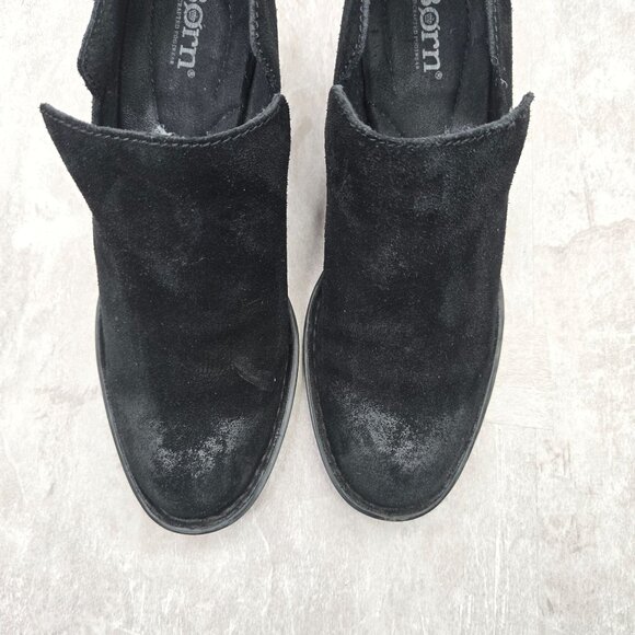 Born Ankle Boots 7.5 Black Leather Block Heel Western Rugged Comfort Shoe Bootie - Picture 3 of 11